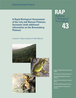 A Rapid Biological Assessment of the Lely and Nassau Plateaus, Suriname (With Additional Information on the Brownsberg Plateau)
