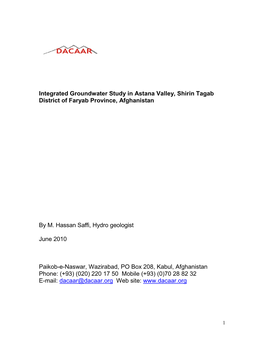 Integrated Groundwater Study in Astana Valley, Shirin Tagab June