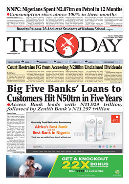 Big Five Banks' Loans to Customers Hit N50trn in Five Years