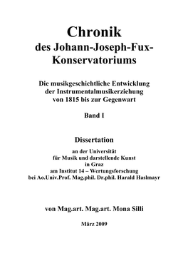 Chronik Des Johann-Joseph-Fux- Konservatoriums