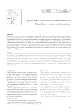 I Ghiacciai Del Cile Come Indicatori Dei Cambiamenti Climatici Chilean Glaciers As Indicators of Climate Change