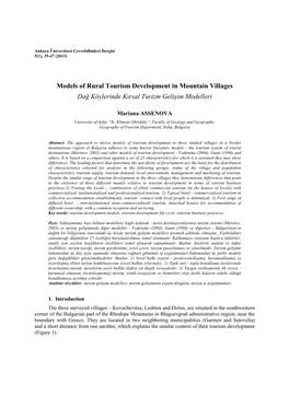 Models of Rural Tourism Development in Mountain Villages Dağ Köylerinde Kırsal Turizm Geli�Im Modelleri