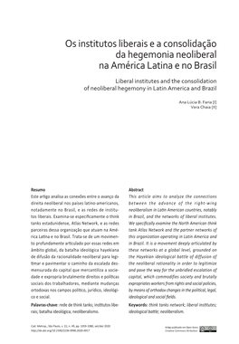 Os Institutos Liberais E a Consolidação Da Hegemonia Neoliberal Na América Latina E No Brasil