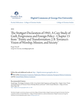 The Stuttgart Declaration of 1945: a Casy Study of Guilt, Forgiveness