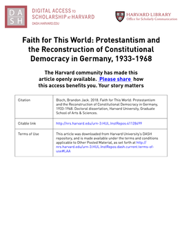 Protestantism and the Reconstruction of Constitutional Democracy in Germany, 1933-1968