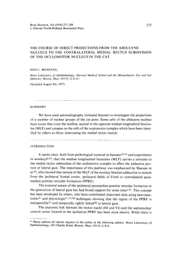 The Course of Direct Projections of the Oculomotor Nucleus