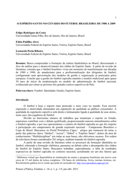 O Espírito Santo No Cenário Do Futebol Brasileiro: De 1980 a 2009