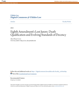 Eighth Amendment's Lost Jurors: Death Qualification and Evolving Standards of Decency Aliza Plener Cover University of Idaho College of Law, Alizac@Uidaho.Edu