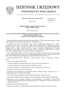 Porozumienie Międzygminne Nr 2/2019 Z Dnia 1 Kwietnia 2019 R