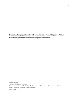 Evaluating Changing Attitudes Towards Education in the People’S Republic of China: Western Disruption and the Rise of the Study Abroad Movement