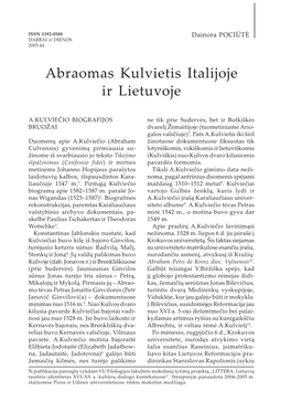 Abraomas Kulvietis Italijoje Ir Lietuvoje