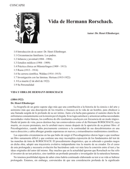 Vida De Hermann Rorschach. Autor: Dr. Henri Ellenberger