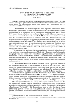 Two Integrable Systems Related to Hyperbolic Monopoles*