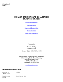 Indiana Cabinet Card Collection Ca