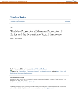 The New Prosecutor's Dilemma: Prosecutorial Ethics and the Evaluation of Actual Innocence