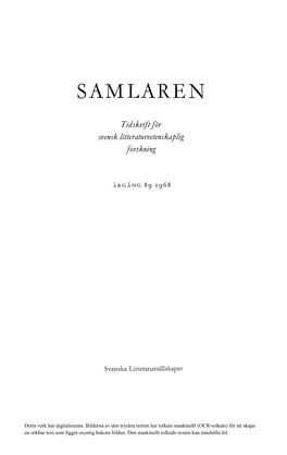 Svensk Litteraturhistorisk Bibliografi 85 (1966)