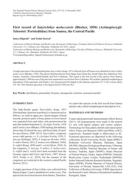 First Record of Satyrichthys Moluccensis (Bleeker, 1850) (Actinopterygii: Teleostei: Peristediidae) from Samoa, the Central Pacific