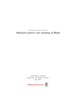 Optional Ergative Case Marking in Hindi