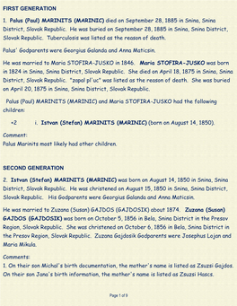 MARINITS (MARINIC) Died on September 28, 1885 in Snina, Snina District, Slovak Republic