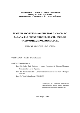 Sementes Do Permiano Inferior Da Bacia Do Paraná, Rio Grande Do Sul, Brasil: Análise Taxonômica E Paleoecologia