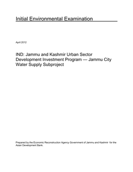 IEE: India: Jammu City Water Supply Subproject, Jammu and Kashmir