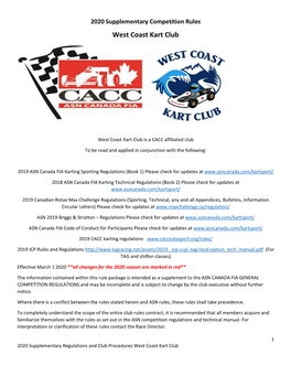 2020 Supplementary Competition Rules West Coast Kart Club