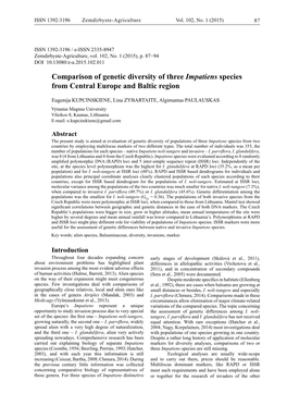 Comparison of Genetic Diversity of Three Impatiens Species from Central Europe and Baltic Region