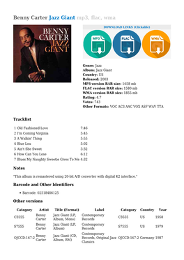 Benny Carter Jazz Giant Mp3, Flac, Wma