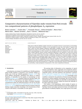 Comparative Characterization of Viperidae Snake Venoms from Perú Reveals Two Compositional Patterns of Phospholipase A2 Expression