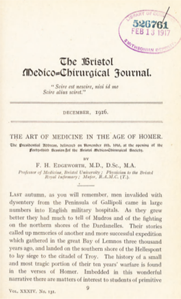 The Art of Medicine in the Age of Homer