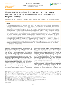 Mangrovihabitans Endophyticus Gen. Nov., Sp. Nov., a New Member of the Family Micromonosporaceae Isolated from Bruguiera Sexangula