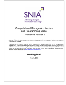 Computational Storage Architecture and Programming Model V0.8 Rev 0