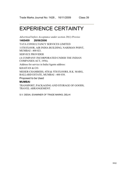 Experience Certainty