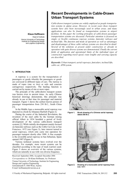 Recent Developments in Cable-Drawn Urban Transport Systems