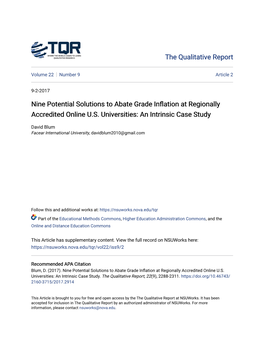 Nine Potential Solutions to Abate Grade Inflation at Regionally Accredited Online U.S