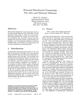 Personal Distributed Computing: the Alto and Ethernet Software Abstract