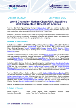 World Champion Nathan Chen (USA) Headlines 2020 Guaranteed Rate Skate America