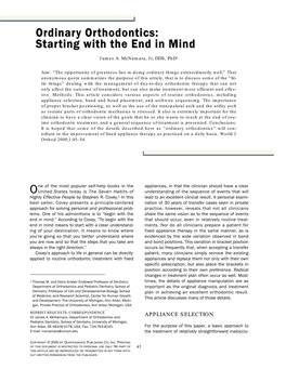 Ordinary Orthodontics” Will Con- Tribute to the Improvement of Fixed Appliance Therapy As Practiced on a Daily Basis