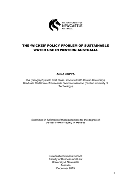 Policy Problem of Sustainable Water Use in Western Australia