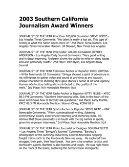 2003 Southern California Journalism Award Winners