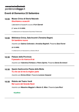 Programma Di Domenica 23 Settembre