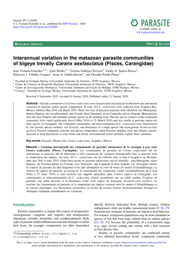 Interannual Variation in the Metazoan Parasite Communities of Bigeye Trevally Caranx Sexfasciatus (Pisces, Carangidae)