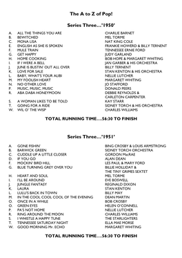 Series Three Running Orders 1950 to 2006