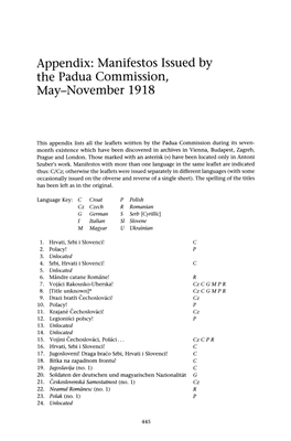 Manifestos Issued by the Padua Commission, May-November 1918