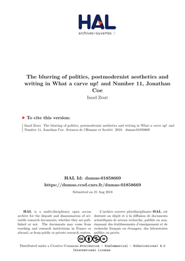The Blurring of Politics, Postmodernist Aesthetics and Writing in What a Carve Up! and Number 11, Jonathan Coe Imad Zrari