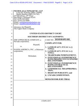 Case 3:20-Cv-00185-GPC-KSC Document 1 Filed 01/29/20 Pageid.1 Page 1 of 24