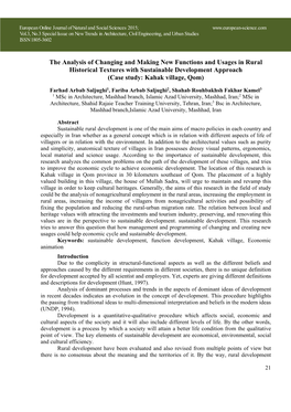 The Analysis of Changing and Making New Functions and Usages in Rural Historical Textures with Sustainable Development Approach (Case Study: Kahak Village, Qom)