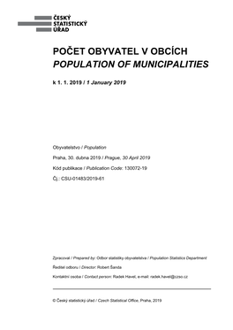 POČET OBYVATEL V OBCÍCH POPULATION of MUNICIPALITIES K 1