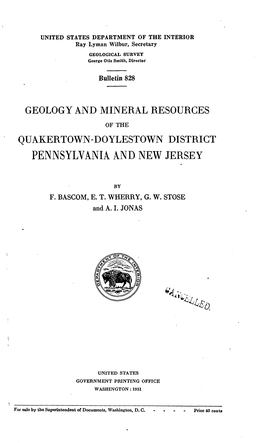 Geology and Mineral Resources Quakertown-Doylestown District Pennsylvania and New Jersey