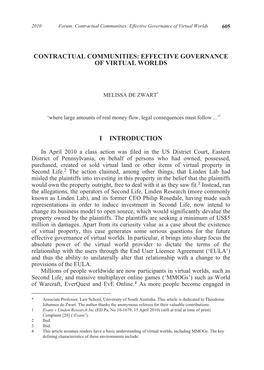 Contractual Communities: Effective Governance of Virtual Worlds 605